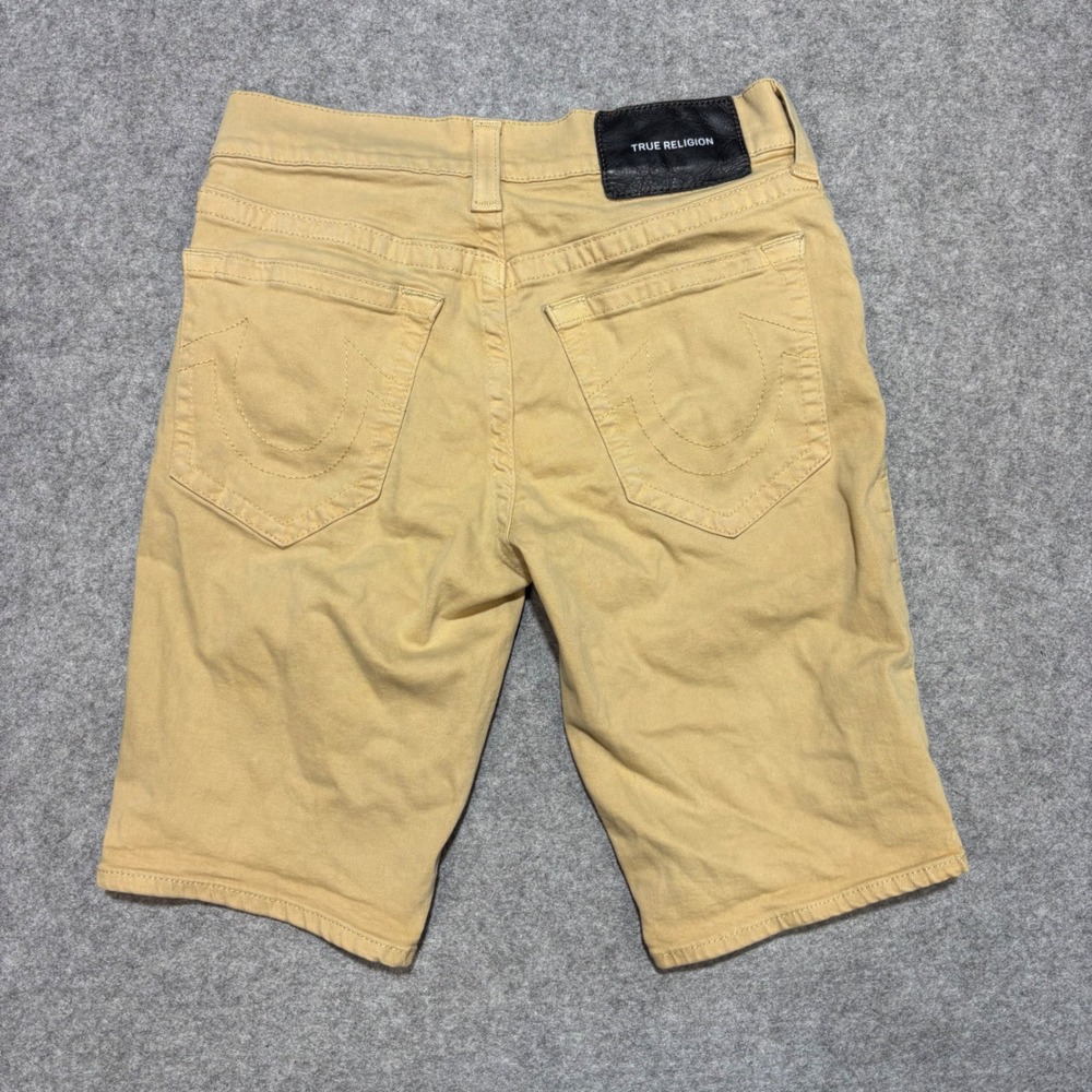 True Religion Ricky Mens Tan Khaki Denim Shorts Size 31 Straight Leg Horseshoe
